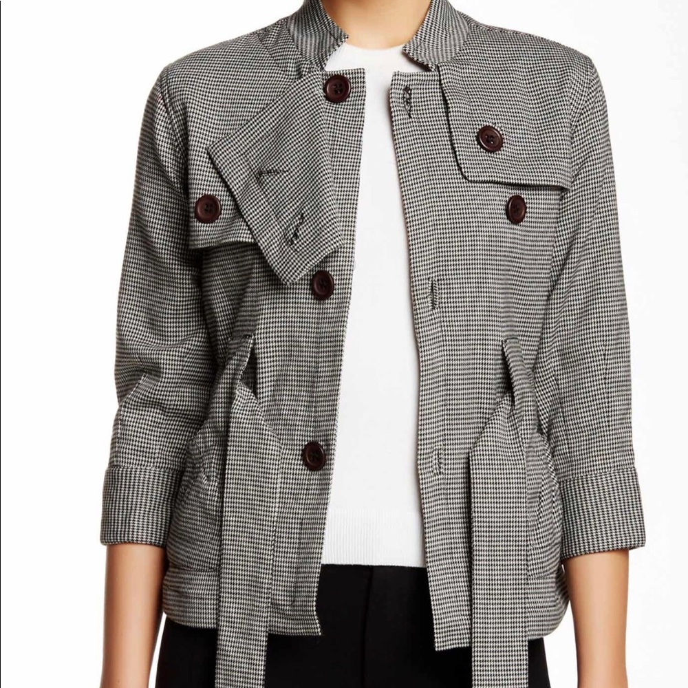 Mandarin Collar Houndstooth Coat